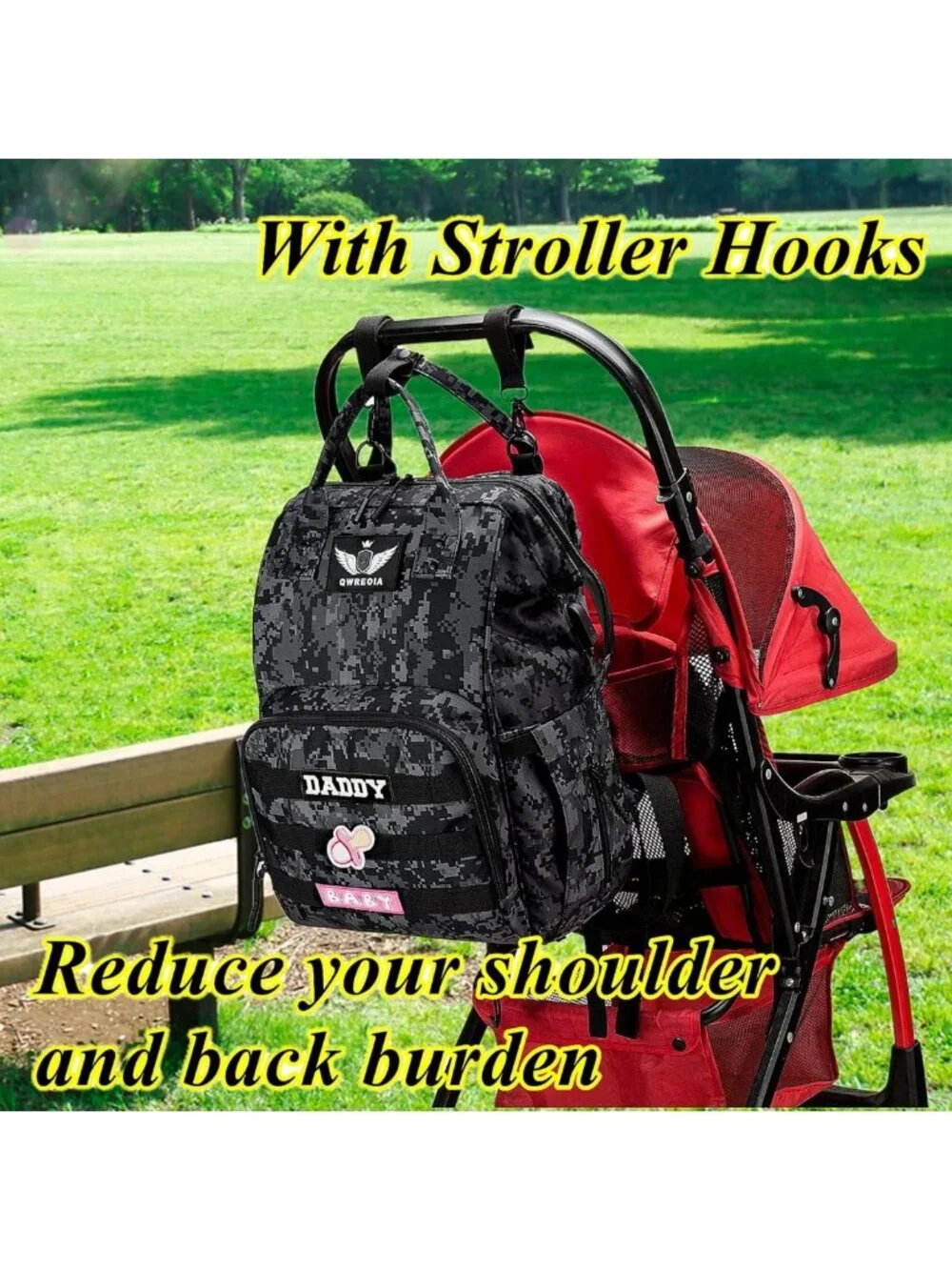 Stylish Diaper Bag Backpack with USB Port, Stroller Straps & Insulated Pocket
